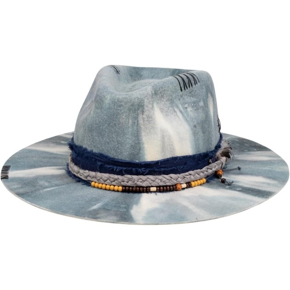 Unisex Blue Gradient Western With Feather-Band Detail Classic Fedora Cowboy Hat